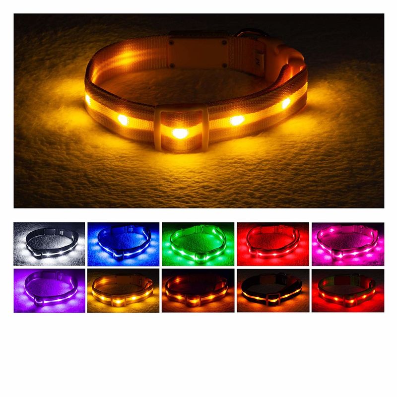 Reflective LED Dog Collar USB Rechargeable Water Resistant Running Over 8 Hours